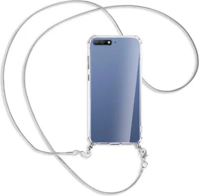 Produktbild von Handykette Backcover-Schutzhülle mit Band (Metall silberfarben) für Huawei Y6 2018 - silberfarbene Kette Snake