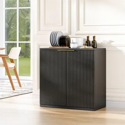 Obrázok produktu pre Komoda so zásuvkami – čierna – 60 x 30 x 70 cm – 3 dvierka – 2 posuvné dvierka