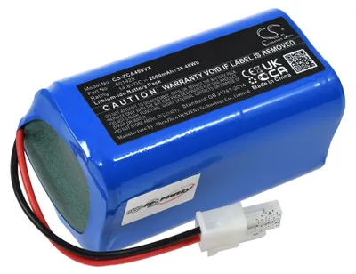 A blue lithium-ion battery pack with wires and a connector.