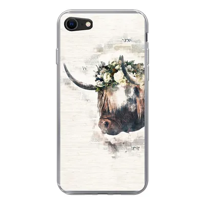 Produktbild von MuchoWow® Handyhülle Schutzhülle Hülle für iPhone 8 Schottischer Highlander - Rauch - Blumen Silikon Softcase Handy Hülle - Schutzhaube