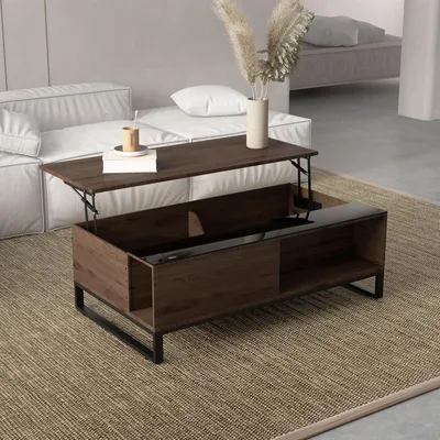 Produktbild von Couchtisch mit Hebefunktion und verstecktem Stauraum, 102x58x35,5 cm, Walnussoptik