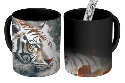 Obrázok produktu pre MuchoWow® Magický hrnček Magický tiger - Divoké zvieratá - Kvety - Džungľa 350 ml Hrnček na zmenu farby Nápad na darček - Magický hrnček - Foto hrnček - Keramické hrnčeky - Obrázky - Šálka kávy - Hrnček na pitie - Hrnčeky na kávu