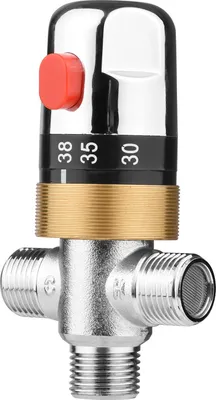 Imagen del producto de Válvula termostática de control de temperatura para agua caliente y fría, mezclador de ducha, conexión G1/2, válvula de mezcla de cobre. Válvula desviadora de tres vías para ducha, compatible con sistemas de calentamiento solar, tuberías de agua, bañeras y cocinas