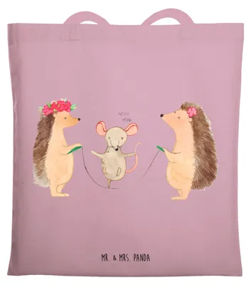 Produktbild von Mr. & Mrs. Panda Tote Bag Igel Seilhüpfen - Rosa Pastell - Geschenk, Jutebeutel, Tasche, Maus, Kinder, Schultasche, Seilspringen, Beutel, Kindergarten, Einkaufstasche