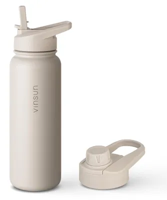 Produktbild von Trink Flasche Edelstahl 750ml Thermoflasche Sport Gym isoliert Strohhalm Vinsun