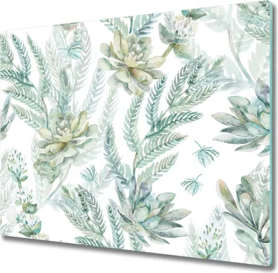 Produktbild von Glas Herdabdeckplatte 60x52 cm Spritzschutz Glasabdeckplatte Schneidebrett Blumen und Blätter