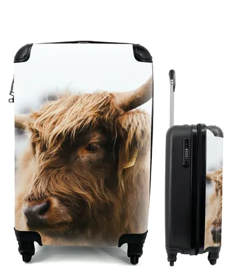 Produktbild von MuchoWow® Koffer Handgepäck Trolley Rollkoffer Kleine Reisekoffer mit 4 Rollen - Schottischer Highlander - Tiere - Hörner - Cabin Size < 55x40x23 cm & 55x40x20 cm - Fotokoffer - Kabinenkoffer - Boardgepäck - Reise-Box - Reisekoffer - Reisegepäck - Koffer mit Bild - Trolley für Kinder