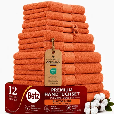 Produktbild von Betz Premium Handtuch-Set 12-teilig – 100% Baumwolle – ® – extra saugfähig & weich – hohe Grammatur – Farbe blutorange, KI-generiertes Bild