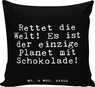 Produktbild von Mr. & Mrs. Panda kissen für sofa Rettet die Welt! Es... - Schwarz - Geschenk, lustig, 40x40, Freundin, Lustige Sprüche, Sofakissen, Spruch, kuschelkissen, Quote, Polster