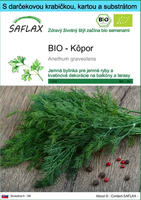 Obrázok produktu pre SAFLAX Darčeková sada - BIO - Kôpor - Anethum graveolens - 700 Semená - S darčekovou krabičkou, prepravným štítkom, darčekovou kartou a pestovateľským médiom