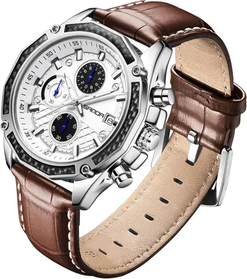 Produktbild von Herrenuhr analog, Quarz, Lederarmband, wasserdicht, Chronograph, für Geschäftsgebrauch