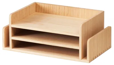 Image de Organisateur de bureau en bois avec 3 niveaux, pour documents et support de téléphone
