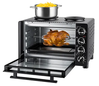 Produktbild von Unold 68885 Kleinküche All-in-one-Minibackofen mit Kochplatten zum Kochen, Grillen und Backen, Gesamtleistung 1500 W, ca. 30 Liter