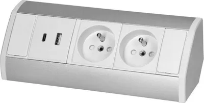 Obrázok produktu pre Povrchová zásuvka ORNO OR-GM-9039/W-G, rohové puzdro, 2x 230V, 2x USB (typ A+C; 2,4A), bielo-strieborná