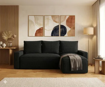 Produktbild von CORNERO Ecksofa mit Schlaffunktion HAVANA in L-Form Sofa mit Schlaffunktion und Bettkasten EckcouchEcksofa L-Form Schwarz Ottomane Rechts