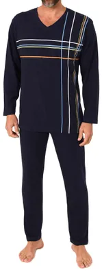 Produktbild von Normann Herren langarm Schlafanzug Pyjama mit Frontprint in klassisch eleganter Optik ; navy , 58