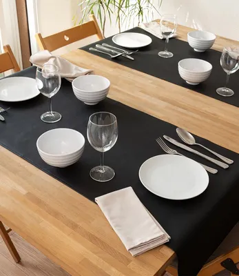 Produktbild von Monaco Tischläufer  in Lederoptik | Tafelläufer Schwarz 140x45cm