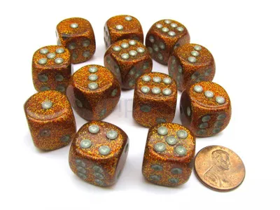 Obrázek produktu pro Chessex Glitter Gold Silver D6 16mm sada kostek 12 kusů