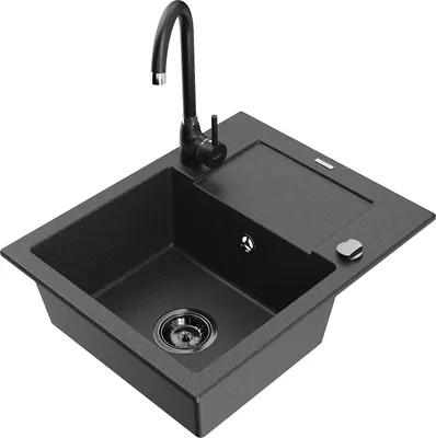 Image de Évier en granit Enzo avec égouttoir, y compris mélangeur Telma, noir moucheté (6506-76-670200-70-B)