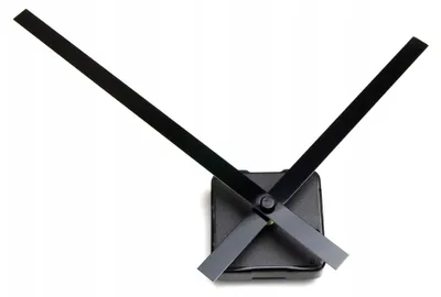A close-up shot of a clock mechanism with black hour and minute hands, isolated on a white background.