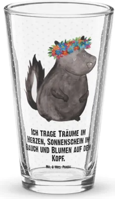 Produktbild von Mr. & Mrs. Panda Bierglas Stinktier Mädchen - Transparent - Geschenk, Raubtier, Yoga, Namaste, Glas, Tumbler, Wildtier, Longdrinkglas, Pintglas, Cocktailglas, Skunk