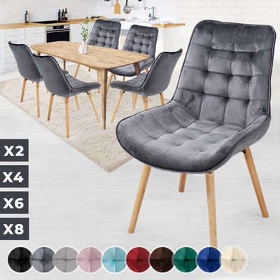MIADOMODO® Esszimmerstühle - Dunkelgrau, 6er Set, Sitzfläche aus Samt, Gepolstert, Gesteppt, Beine aus Buchenholz, mit Rückenlehne - Polsterstuhl