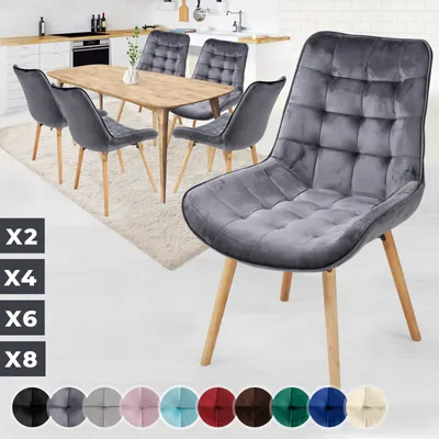 Produktbild von MIADOMODO® Esszimmerstühle - Dunkelgrau, 6er Set, Sitzfläche aus Samt, Gepolstert, Gesteppt, Beine aus Buchenholz, mit Rückenlehne - Polsterstuhl