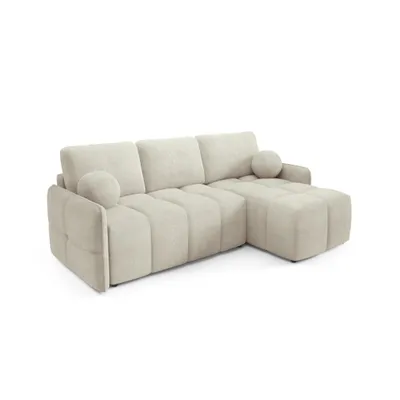 Produktbild von Ecksofa Moon Rechts hellbeige mit Schlaffunktion Bettkasten 220 cm Stoff Abriamo Holzfüße Modern