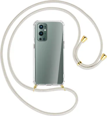 Produktbild von Handykette Backcover-Schutzhülle mit Band (Metall goldfarben) für OnePlus 9 Pro - broken white