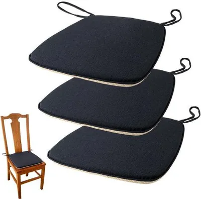 Productafbeelding van Unyqoos® Set van 3 stoelkussens – zwarte linnen zitkussens van 42x40 cm voor eetkamer- en bureaustoelen, met antislip onderkant, afneembare en wasbare hoes, en bevestigingsbanden