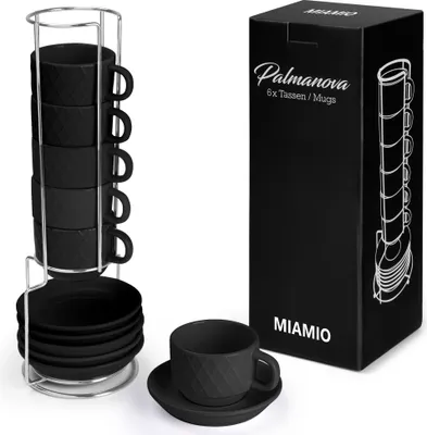 Produktbild von MIAMIO - 6 x 75 ml Espresso Tassen / Espressotassen Set mit Ständer Schwarz