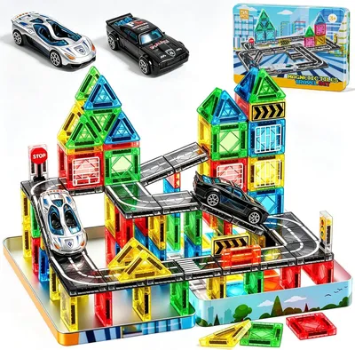 Immagine prodotto di Set di blocchi magnetici, 58 pezzi, per bambini dai 2 ai 6 anni, per un gioco creativo