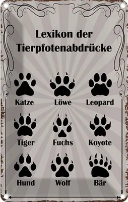 Produktbild von vianmo Blechschild 18x12 cm Lexikon Tierpfotenabdrücke Tiere Tier Haustier