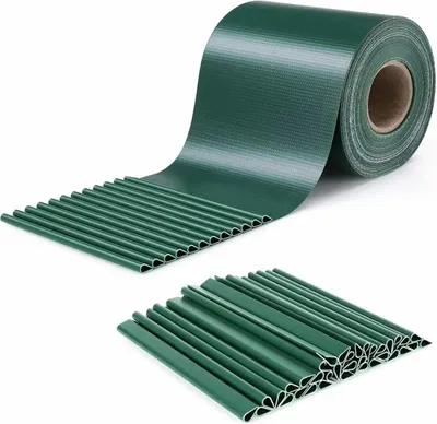 Zdjęcie produktu dla Happyment PVC Privacystrip – paski osłonowe do ogrodzenia ogrodowego – 50 m x 19 cm – siatka chroniąca przed wiatrem i zapewniająca prywatność – zielona – w zestawie 35 klipsów mocujących