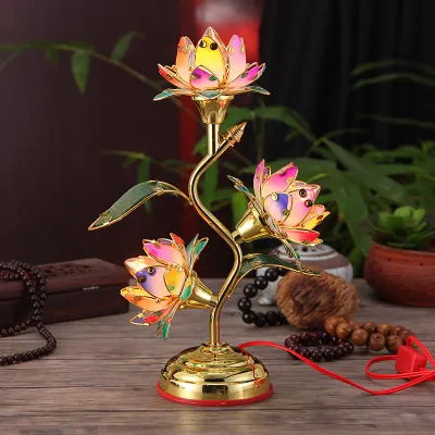 Immagine prodotto di Lampada Lotus da inserire, foglie in plastica, fiori, componenti in acrilico resistente all'usura, lanterna elettrica per templi, casa, colorata