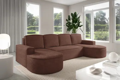 Obrázok produktu pre Rohová pohovka GUTTO Molly v tvare U so zaobleným tvarom v krémovo-béžovej sivej farbe bukel - trendy zaoblený tvar! Novinka 2025 (s funkciou spania)