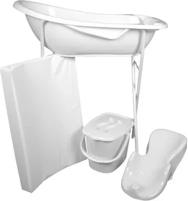 Produktbild von MamaLoes 5-teiliges Badeset, inkl. Badewanne, Badewannensitz, Wickelauflage, Windeleimer, Badewannenständer