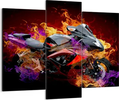 Produktbild von Bild auf Leinwand - Leinwandbild - Motorrad Feuer Abstraktion - 130x100cm - Wand Bild - Wanddeko - Leinwanddruck - Bilder - Kunstdruck - Wanddekoration - Leinwand bilder - Wandkunst - CB130x100-0177