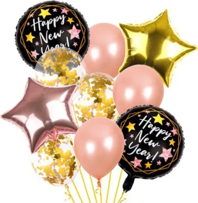 Produktbild von Oblique Unique Happy New Year Silvester Neujahr Party Deko Set - Konfetti Luftballon Mix + Stern Ballons + Runde Ballons