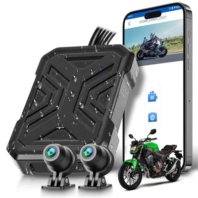 Produktbild von Motorrad-Dashcam, 1080P Miniaturkamera für Vorder- und Rückseite, mit Kollisionserkennung, Zyklusaufzeichnung, Parkmodus und WLAN, für Motorräder