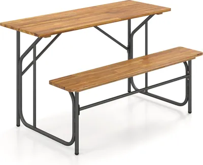 Produktbild von Picknicktisch-Set aus Akazienholz für 2 Personen mit Metallbeinen