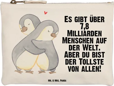 Produktbild von Mr. & Mrs. Panda Kosmetiktasche Pinguine Kuscheln Größe M - Weiß - Geschenk, Freundin, Jahrestag, für, Freund, Mäppchen, Kulturtasche, Valentinstag, Hochzeitstag, Frauen