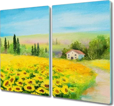 Produktbild von Coloray Hackbrett Herdabdeckplatte 2x30x52 cm Küchenbrett Kochplattenabdeckung Schneidebrett - Sonnenblumen Wiesenlandschaft