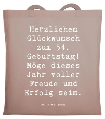 Produktbild von Mr. & Mrs. Panda Tote Bag Spruch 54. Geburtstag Freude Erfolg - Braun Pastell - Geschenk, Büchertasche, Geburtstagsgeschenk, Geburtstagsfreude, besondere Momente, Tasche