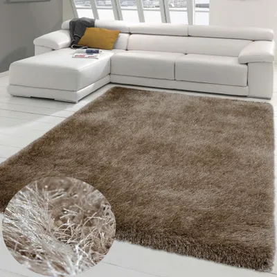 Obrázok produktu pre Koberec s vysokým vlasom | lesklá niť | v béžovej farbe rozmer - 80 x 150 cm