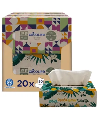 Produktbild von œcolife Taschentücher Recycling, 4-lagig, 1600 Tücher, 20 Packungen à 80 Stück