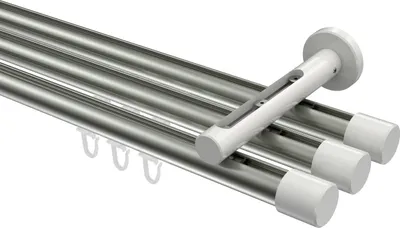Produktbild von Interdeco Innenlaufstange / Gardinenstange mit Innenlauf Edelstahl-Optik / Weiß, Typ Siteno Santo (Kappe), 20 mm Ø 3-läufig, 120 cm
