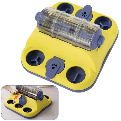 Produktbild von Pet-Spielzeug Futtertrommel für Katzen & Hunde,Intelligenzspielzeug, Selbstbeschäftigung, Langsames Füttern, Interaktive Futterrolle, Gelb/Lila