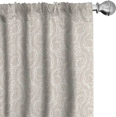 Produktbild von ABAKUHAUS Jahrgang Vorhänge, Gardinen, Abstrakte Rolle-Art-Zusammensetzung mit Retro- königlichen wirbelnden Niederlassungen und Blüten, 2 Stück 75 x 175 cm, Tan Weiß