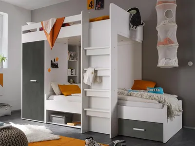 Produktbild von Etagenbett Kinderbett Hochbett Stockbett Funktionsbett Jugendbett Bett "Mimi I" Weiß / Betonoxid